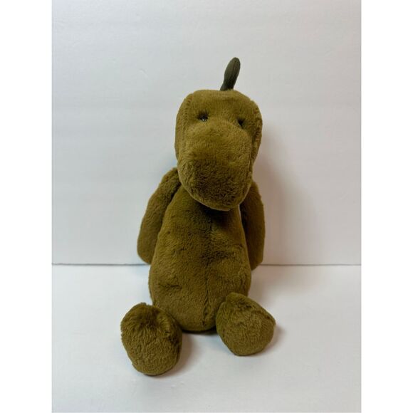 Jellycat Bashful Dino Dinosaur Olive Green Stuffed Animal Soft Cuddly Toy - Picture 1 of 8